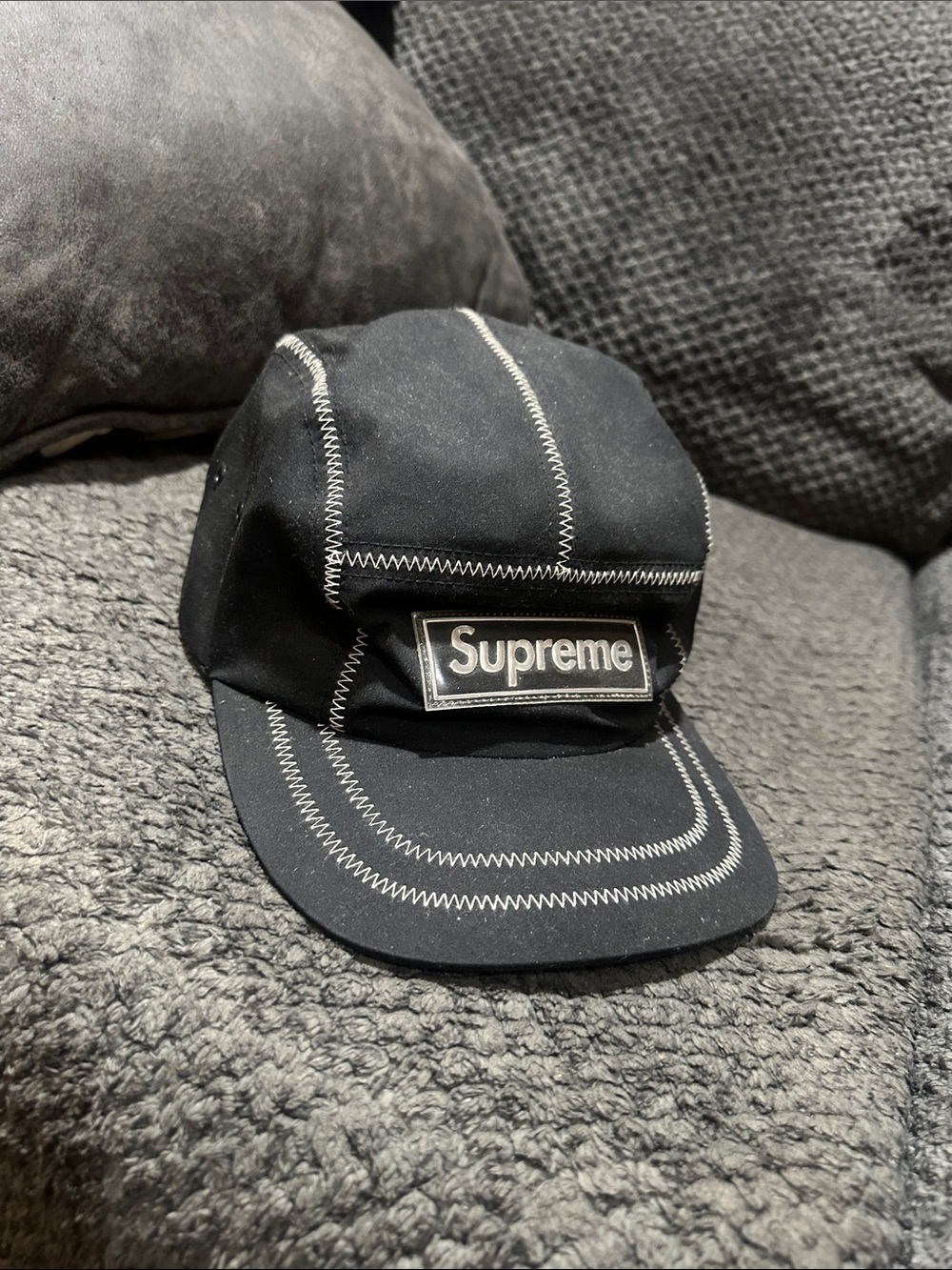 Supreme Black Cap with White Contrast Stitching